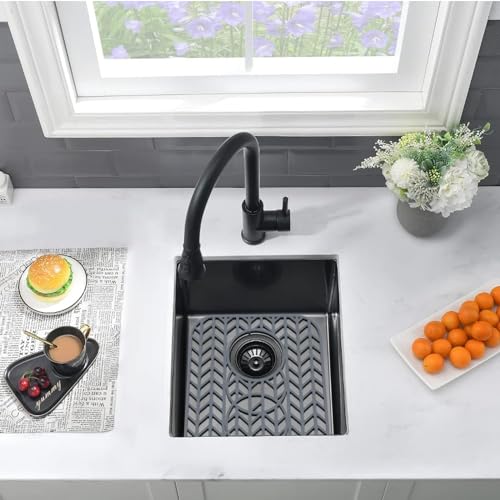 AWOKE Sink Protectors for Kitchen Sink - 13.6"x 11.6" Sink Mat - Heat-resistant Easy-clean Silicone Sink Mat - for Protection of Stainless Steel Sink with 3 Reserved Holes