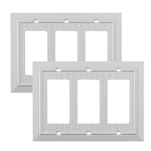 Image of Pack of 2 Wall Plate Outlet Switch Covers by SleekLighting | Classic Beadborad Wall plates| Variety of Styles: Decorator /Duplex /Toggle /Blank / & Combo | Size: 3 Gang Rocker