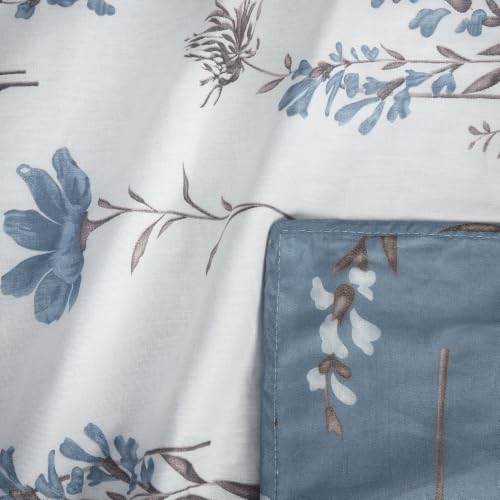 Image of HUESLAND 100% Cotton Reversible Dohar Single Bed Cotton | Soft Cambric Weave, All Weather Light AC Blanket | 56 x 89 inches, Floral - White & Blue