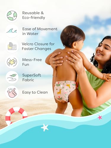 Image of SuperBottoms Reusable Swim Diaper | UNO SuperSoft Cloth Diaper Shell with Velcro | Adjustable Fit for 3M to 3Y | No Insert Needed | Rash-Free & Eco-Friendly Baby Swim Diaper