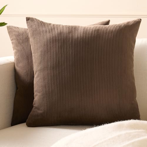 Image of Encasa XO Corduroy Cushion Covers, No Inserts, Set of 2, Coffee