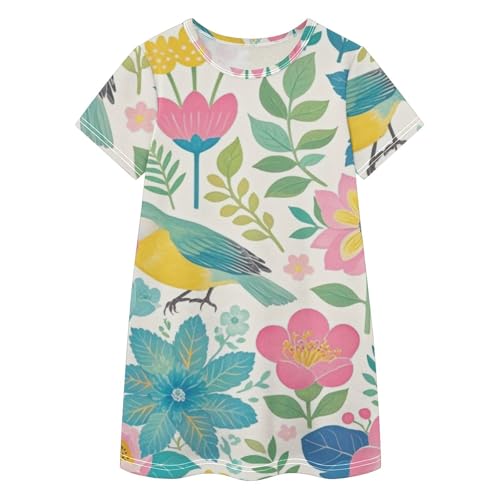 Vestidos casuales de verano para niñas de 2 a 8 años ropa infantil de flores y pájaros