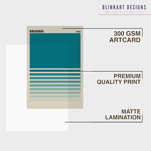 Image of BLINKART Vintage Bauhaus Retro Geometric Aesthetic Poster Gallery | Colorful Wrap Framed For Home Office Studio Living Room Modern Art Studio Decoration Abstract Shapes | (d88) | 13x10 Inch