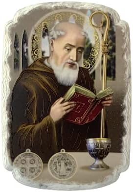 misantuario San Benito - Mesa de imagen / pared de 8 x 5 pulgadas, placa de poliresina San Benito, nueva