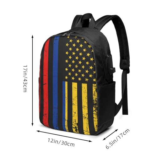 Colombian American Flag Colombia Roots America Travel Backpack 17-Inch Laptop Backpacks Business Rucksack Casual Sport Daypack with USB Charging Port Carry-on Bag for Camping Biking3