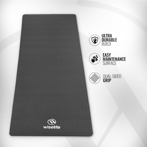 Image of WiseLife Classic Eco-TPE 8MM Yoga Mat with Yoga Strap for Men & Women | Extra Thick, Long & Wide Non-Slip, Anti-Tear Exercise Mat for Home, Gym, Workout, Fitness, Yoga & Pilates (Black)