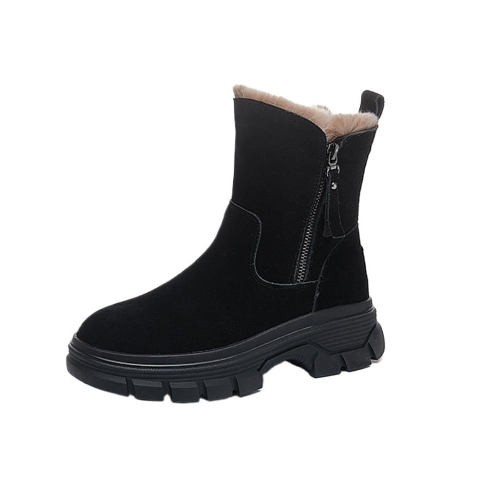 Faithgee Womens Winter Warmth Fleece Lined Snow Boots Nonslip Suede Platform Zip Up Casual Outdoor Shoes Work Daily