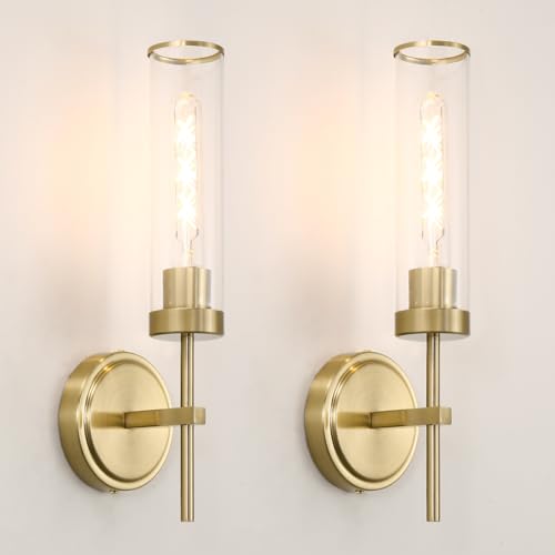 Gold Bathroom Wall Sconces Set of 2, Modern Wall Sconces Set of Two Hardwired, Bathroom Vanity Light...