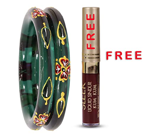 Image of NMII Traditional Glass With Diamond Cutting Pattern Glossy Finished Stylish Kada Set For Women And Girls | Crystal Glass Kada Bangles Set For Wedding, Festive
