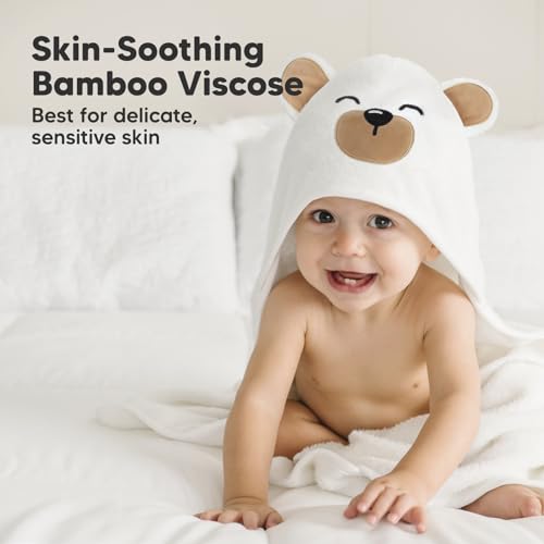 Image of KeaBabies Hooded Baby Towel for Newborn, Baby Bath Towels (Grizzly, 35x35) | Viscose Derived from Bamboo, Large Baby Towels with Hood, Boys, Girls, Toddler, Soft Absorbent Baby Bath Essentials