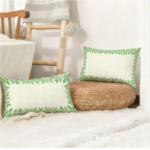 Housse coussin 50x80 imperméable vert lot de 2 design lin