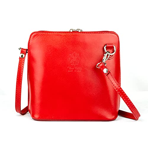 Woodland Leathers Vera Pelle Petit sac à main en cuir véritable pour femme avec bandoulière de haute qualité, Rouge Cover