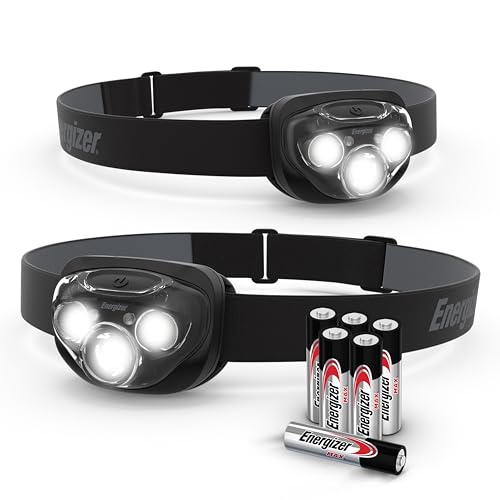 Energizer Vision HD+ 260 Lumen LED Head Torch, Black, Water Resistant Headlamp, Bright Adjustable Headlight, Perfect for Camping, Hiking, Running, DIY & Dog Walking, Pack of 2, Batteries Included
