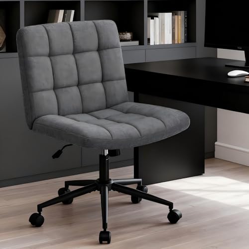 Hellove Chaise De Bureau à Domicile avec Assise Large, Chaise CroiséE à roulettes, Chaises De Bureau sans Accoudoirs en Tissu Lin, Fonctions Pivotantes Et...