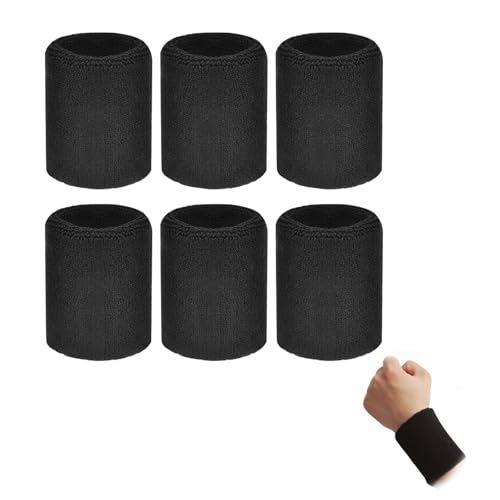 Bandeau Poignet, Sport Serre Poignets Bracelets de Sport élastiques Bandeaux éponge Noirs Poignets Wristbands Bandeaux Anti-Transpiration Coton Protège Poignet pour Gym Tennis Course Basket-Ball