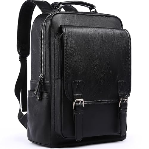 MATE ELAN Zaino in PU Impermeabile per Computer Portatile da 14 Pollici con Presa USB,Zaino Vintage Donna Elegante, Zaino Lavoro Uomo Pelle Sintetica,Zaino Nero per Uuniversità, Affari, Casual