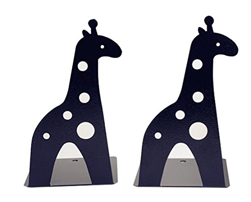 Cute Cartoon Giraffe Shape Nonskid Metal Bookends for Kids Gift Decoration(Black)