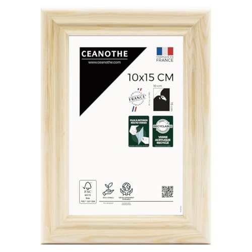 Ceanothe Cadre Photo 10x15 cm Bois Brut Naturel FSC Convient au A6 et Carte Postale et de la Collection Classique Circée Authentic Verre Acrylique Incassable...