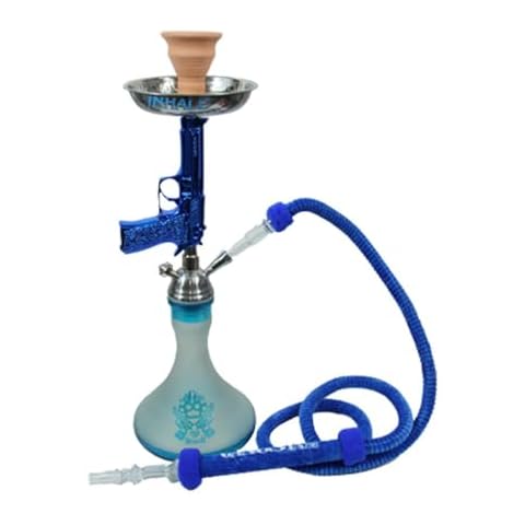 24'' ICED Hookah Aqua, Gun Hookah, Pistol-Type Hookah, Original Gangsta™, Complete Hookah Set; Long Egyptian Gangsta™ Hose, Stainless Steel Parts, Wide Stable vase. (1 hose) Cover