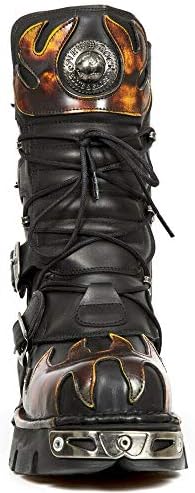 New Rock 591-S1 Red Flame Boots Metal Black Leather Heavy Punk Gothic Boots 40 | Image 3