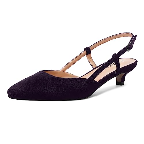 ROSERWISH Womens Cute Square Toe Slingback Suede Wedding Party Comfortable Kitten Low Heel Pumps Dress Shoes 1.5 Inch