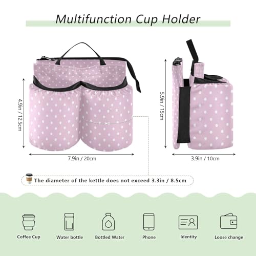 Image of Luggage Cup Holder for Suitcases Free Hands Suitcase Cup Holder Travel Luggage Drink Holder Portable Luggage Cup Caddy Bag Carrier with Handle Pink Polka Dots