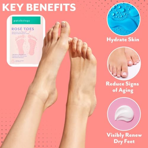 image for Patchology Rosé Toes Moisturizing Foot Mask for Dry Cracked Feet, She