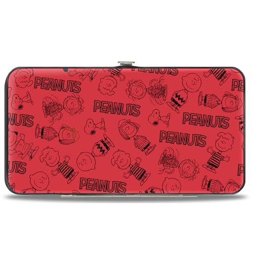 Peanuts Wallet, Hinged, Peanuts Gang Six Character and Title Logo Collage Red Black, Vegan Leather