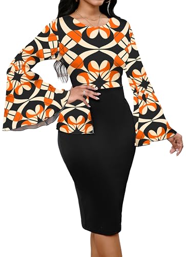 Image of Lace Dresses for Women Wedding Guest Elegant Long Sleeve Cocktail Business Knee Length Pencil Dress