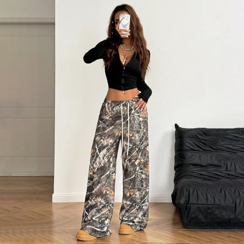MECH-ENG Women Wide Leg Camo Sweatpants Maple Leaf Print Drawstring High Waist Baggy Camouflage Sweat Pants with Pockets2