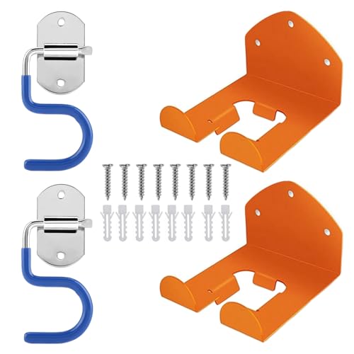 Juego de Ganchos de Almacenamiento para el Garaje, Con 2 Ganchos Azules, Robusto y Duradero, Gran Capacidad de Carga, Soporte para Motosierra, Apto para Palas, Taladros, Recortadoras, etc (Naranja)