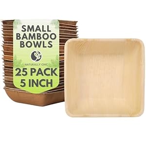 Palm Leaf Bowls Bamboo Bowls Disposable 5 Inch Square Party (25 pcs) – Wood & Bamboo Like, Eco Friendly, Compostable and Biodegradable Bowls for Weddings and Events