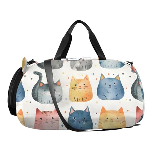 Duffle Bag for Boys or Girls with Shoes Compartment, Cats Watercolor Sports Travel Bag Overnight2