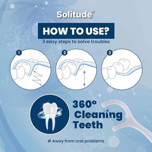 Image of Solitude 100 Pieces 3 in 1 Tooth Cleaning Dental Floss Fresh Toothpick Cleaners, Disposable Teeth Flossing Thread Toothpicks with Tongue Cleaner Stick for Fresh, Healthy and Breath Gums