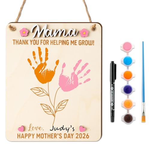 R HORSE 3D DIY Mothers Day Handprint Art - Baby Handprints Floral Bouquet Handprint Wooden Hanging Sign Gift from Toddler to Mom Grandma Mothers Day Keepsake Craft from Kids