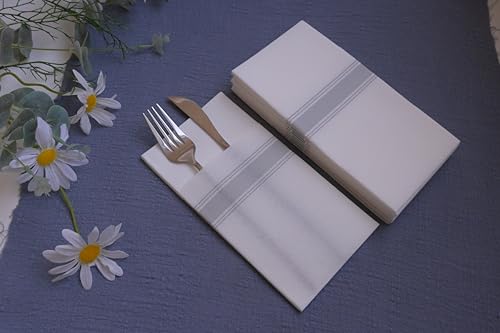 DADAWU Disposable Napkins with Pre-folded Utensil Pocket for Cutlery,Thick Absorbent Durable Wood Pulp, Silver Print - Image 3