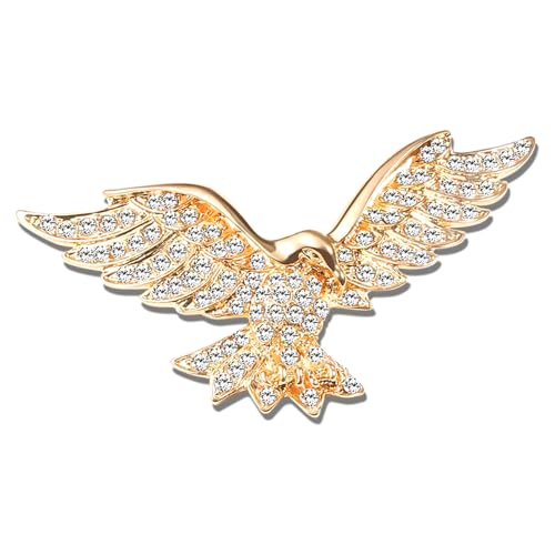 Image of Fashion Crystal Eagle Bird Brooch Pin Full Cubic Zirconia Hawk Suit Pin Rhinestone Animal Eagle Lapel Pin Jewelry for Women Men Gifts