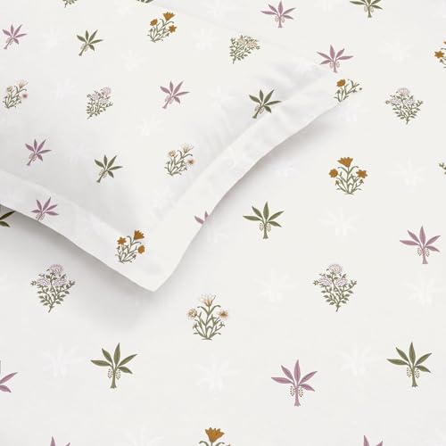Image of Huesland by Ahmedabad Cotton 210 TC Cotton Premium Pillow Cover Set of 2 - Cream, Pink, Green & Ocre