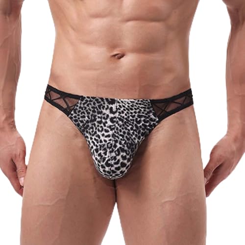 Genérico Calzoncillos Deportivos Hombre, Calzoncillos Hombre Tipo BóXer para con Estampado De Leopardo Espalda En T Bolsa Y Cinturilla Estrecha Tanga Transparente De Seda Helada Ideal para Discotecas