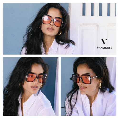 VANLINKER Polarized Oversized Big Trendy Square 70s Sunglasses for Women Retro Vintage Shades VL98363