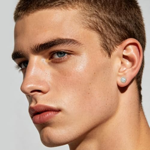 Image of NEWITIN 6 Pairs Gold Earrings for Men Women Halo Stud Earring Set | Hypoallergenic, 18K Gold Plated Stainless Steel, Cubic Zirconia, Round Square Diamond Stud Earrings, Unisex Earrings Set, 8mm