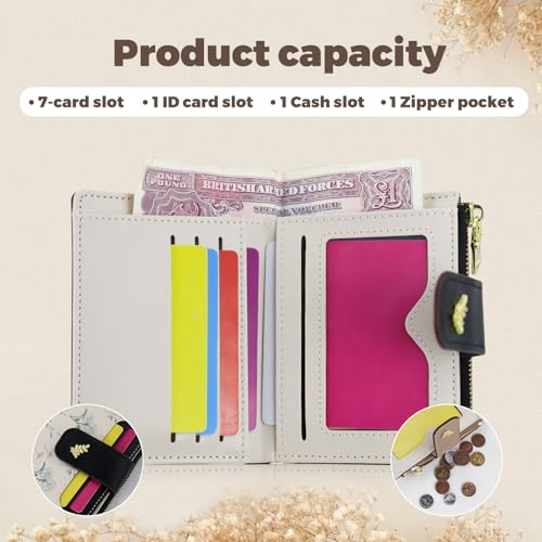 Small Wallets for Women,Cute Floral Women Card Holder Wallet with Snap Zipper PU Leather Bifold Wallet for Daily Shopping Traveling (Black)3