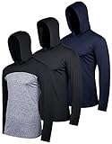 3 Pack: Men’s Quick Dry Fit Moisture Wicking Long Sleeve Active Athletic Hoodie Performance Hooded...