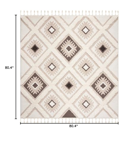 Tapete cuadrado Boho 200x200 cm color beige miniatura 2