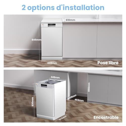 COMFEE' CDWEF1034BW Lave-vaisselle Pose Libre, 10 Couverts, 45cm – vue 6