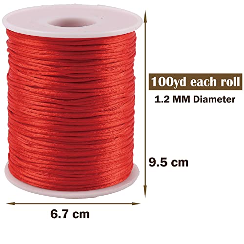 100Yard 1.2Mm Rattail Satin Nylon Trim Cord Bracelet Beading String Silk Cord For Beading Jewelry Making Chinese Knotting Kumihimo Christmas Tree Coralred1 #TOP2