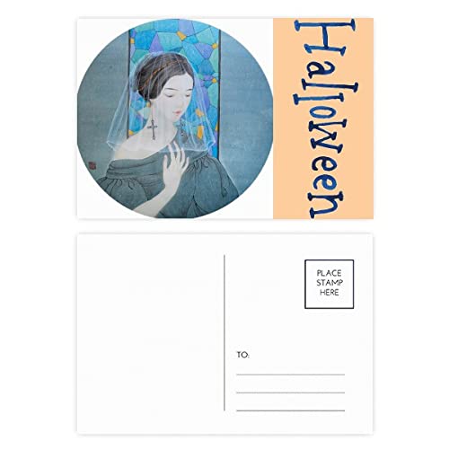 Cartes postales Halloween Blue Beauty blanches en lot de 20 pour invitations