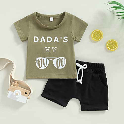 Infant Baby Boy Girl Father Mothers Day Outfits Kids Short Sleeve Letter T-Shirt Tops Shorts Summer 2Pcs Clothes (Dad Green,2-3T) #TOP7