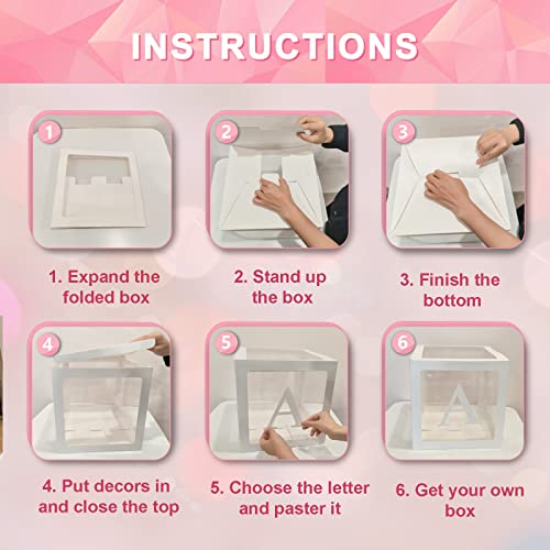 White Transparent Balloon Boxes, Clear Baby Boxes With Letters For Custom Name, Balloon Box Blocks Backdrop For Bride Shower Baby Shower Birthday Boy Girl Gender Reveal Graduation Party Decor, 5Pcs #TOP3