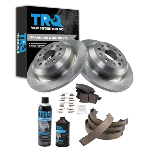 Image of TRQ Rear Brake Pad & Rotor Kit, with Chemical Kit Parking Brake Shoe Set Ceramic Compatible with 2021 Jeep Wrangler